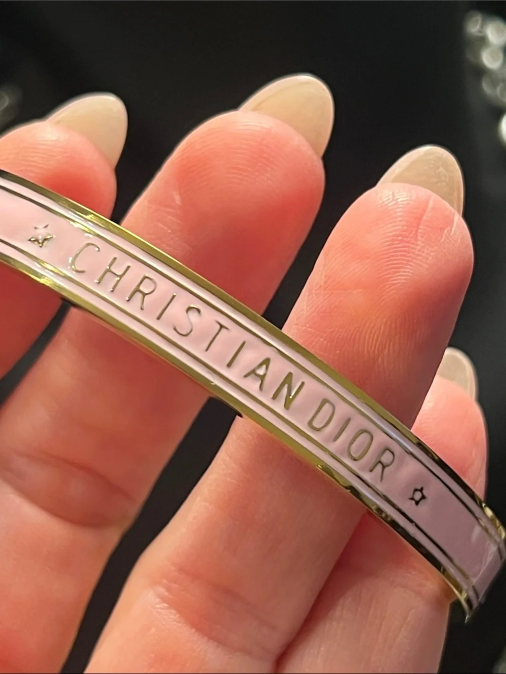 Up Cycled D Pink Enamel Logo Bangle Bracelet
